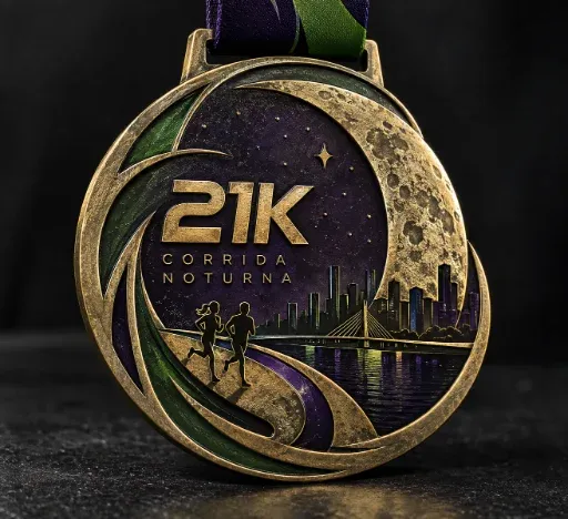 Placa Cabana: peça comemorativa em metal com esmalte colorido e gravação 21K Corrida Noturna