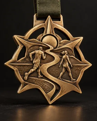 Troféu Pico: peça em estrela com relevo de corredores e acabamento ouro velho
